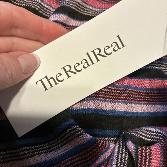 Missoni Sport Authentic Pink Black Blue Striped Knit Short Sleeve Top Medium - Picture 7 of 7